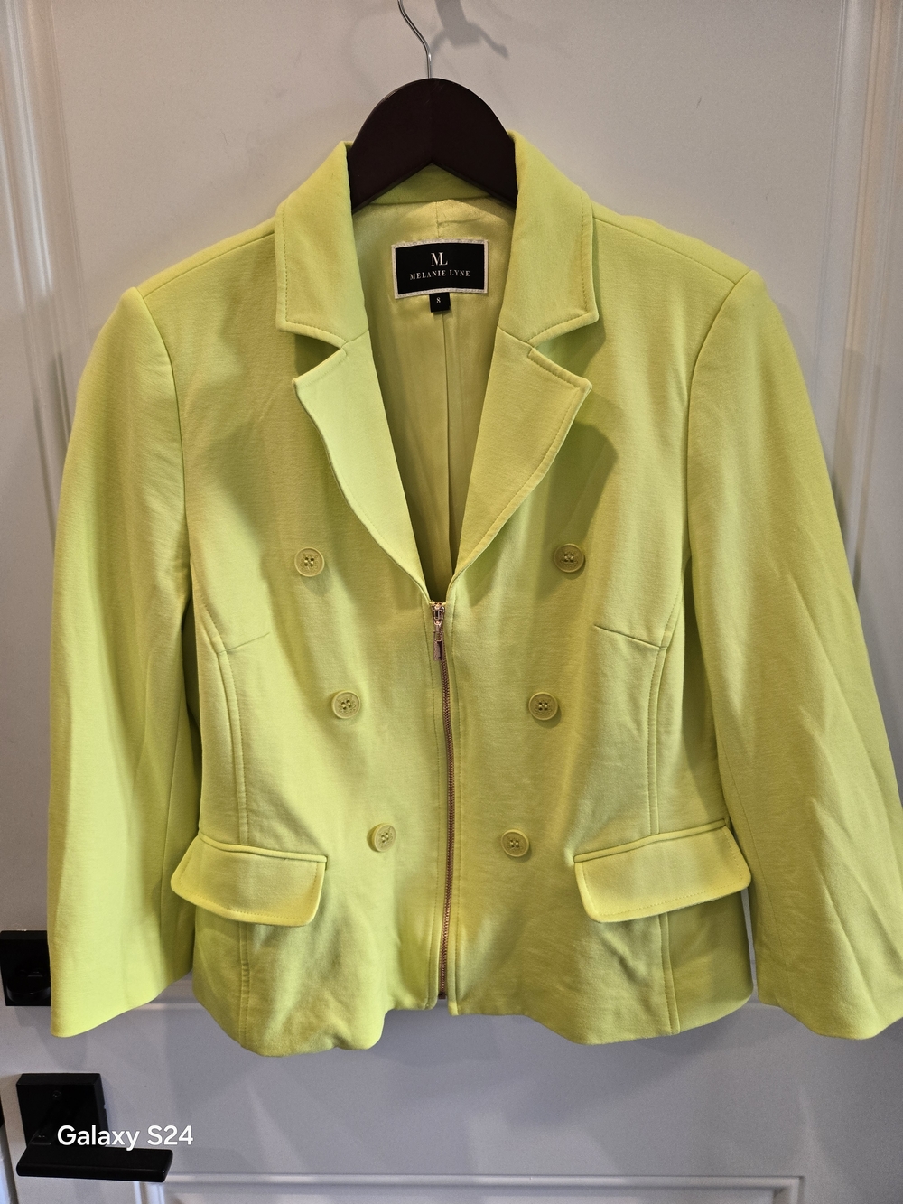 Melanie Lyne Lemon Yellow Double-Breasted Zip Blazer